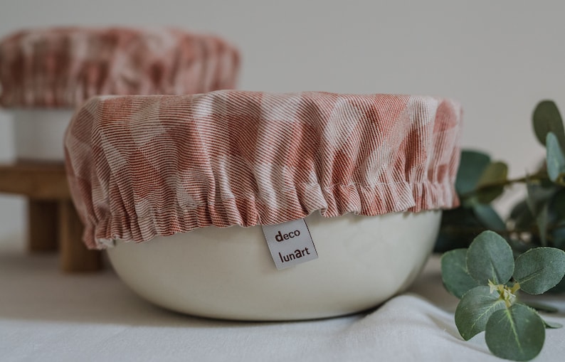 Charlotte dish cover / bowl cover in gingham coated cotton lined in natural organic cotton image 2