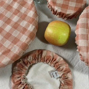 Charlotte dish cover / bowl cover in gingham coated cotton lined in natural organic cotton image 7