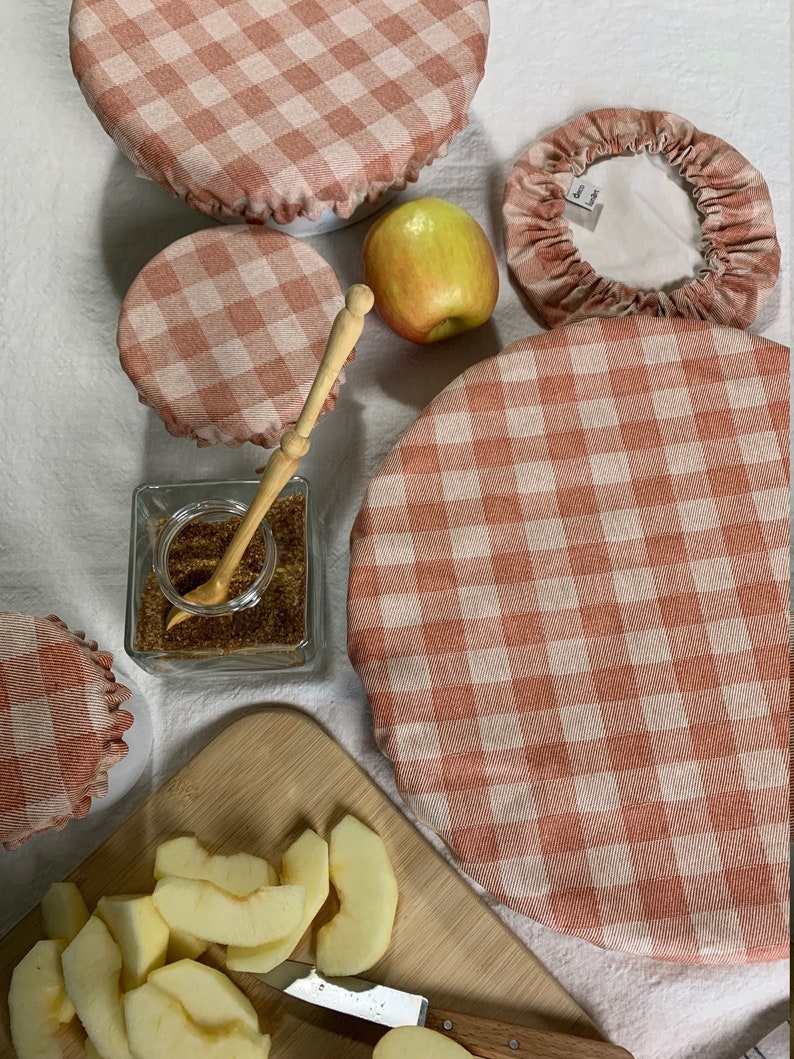 Charlotte dish cover / bowl cover in gingham coated cotton lined in natural organic cotton image 5