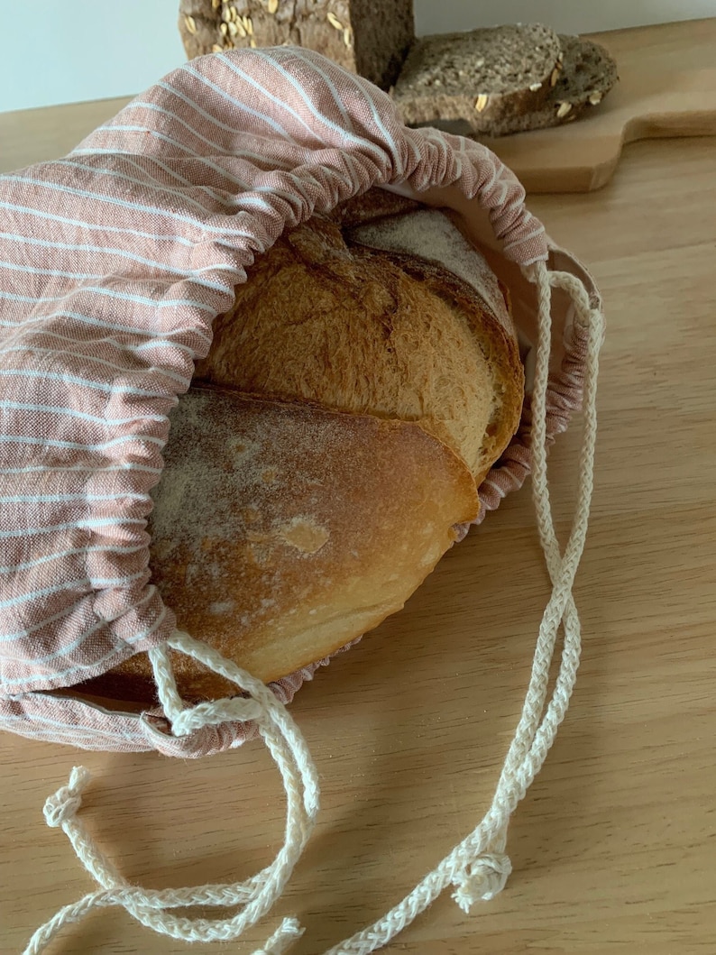Reusable French linen bread bag lined in organic cotton image 1