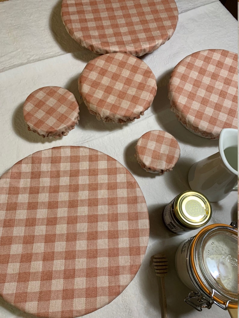 Charlotte dish cover / bowl cover in gingham coated cotton lined in natural organic cotton image 8