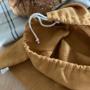 Bread bag in 100% French linen saffron color image 5