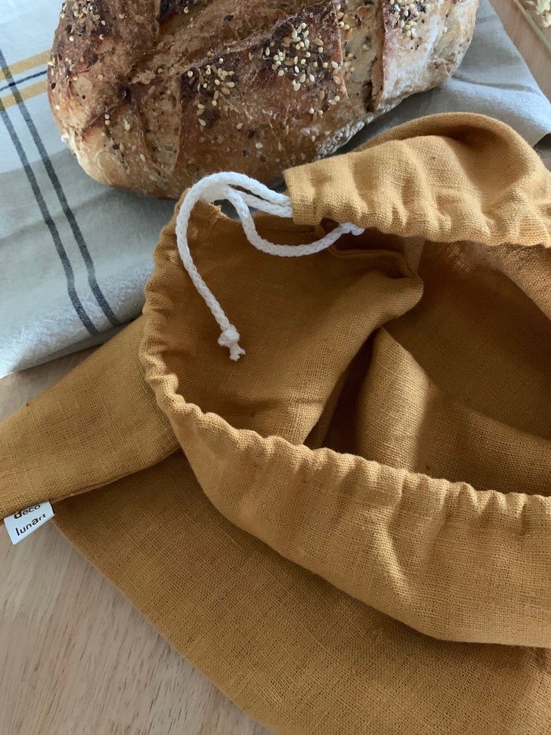 Bread bag in 100% French linen saffron color image 5