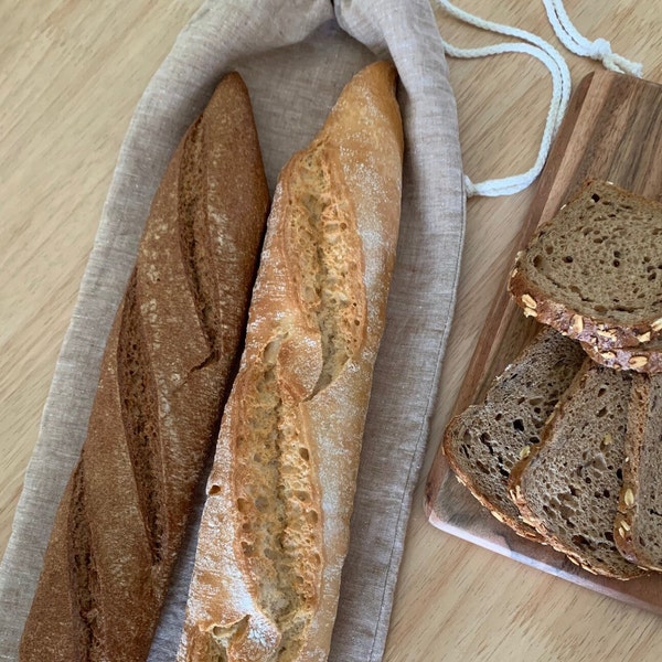 Sac à baguettes / pains longs réutilisable en lin français doublé en coton bio