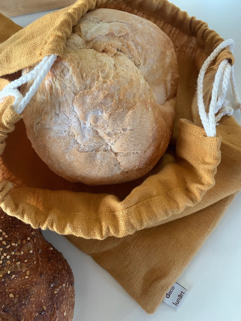 Bread bag in 100% French linen saffron color image 1