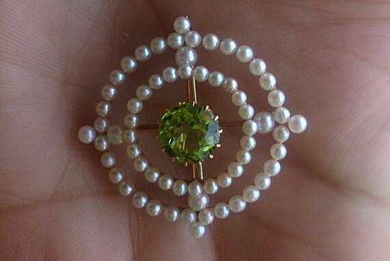 Antique Natural Gem Quality Peridot and Pearl Bro… - image 3