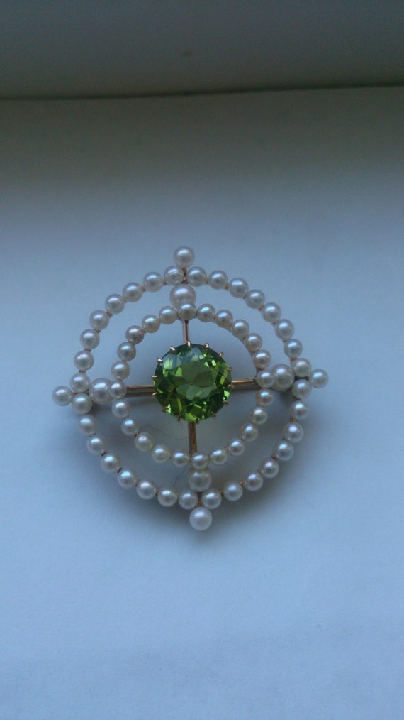 Antique Natural Gem Quality Peridot and Pearl Bro… - image 4