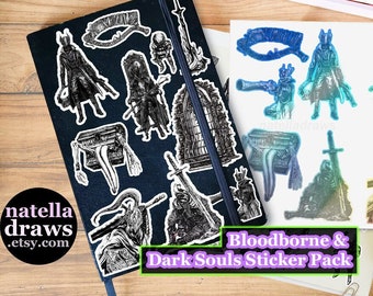 STICKER PACK Bloodborne and Dark Souls Sticker Sheet - Artorias, Lady Maria, Gael, Hunter Stickers