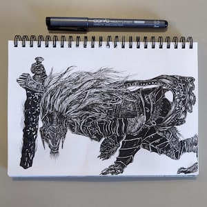 Maliketh the Black Blade Original Artwork - Elden Ring Drawing, Illustration