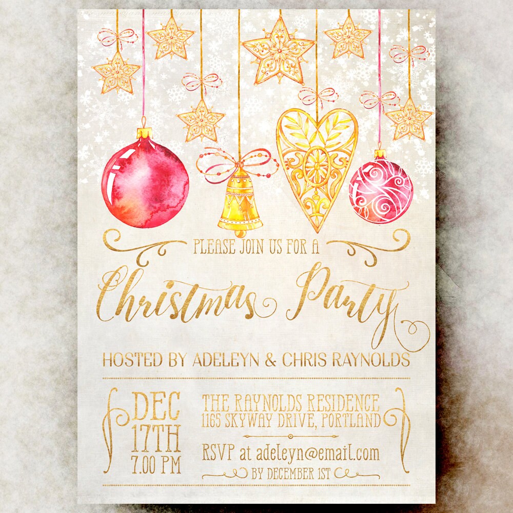 Gold Christmas Party Invitation Christmas Invitations Etsy