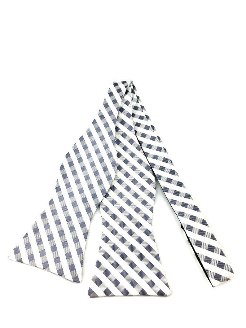Matching Bowtie Pocket Square White Grey Checkered Handkerchief Ties Set Groomsmen Gingham Bowties Hanky Bundle Wedding Bow Tie Hankie Set