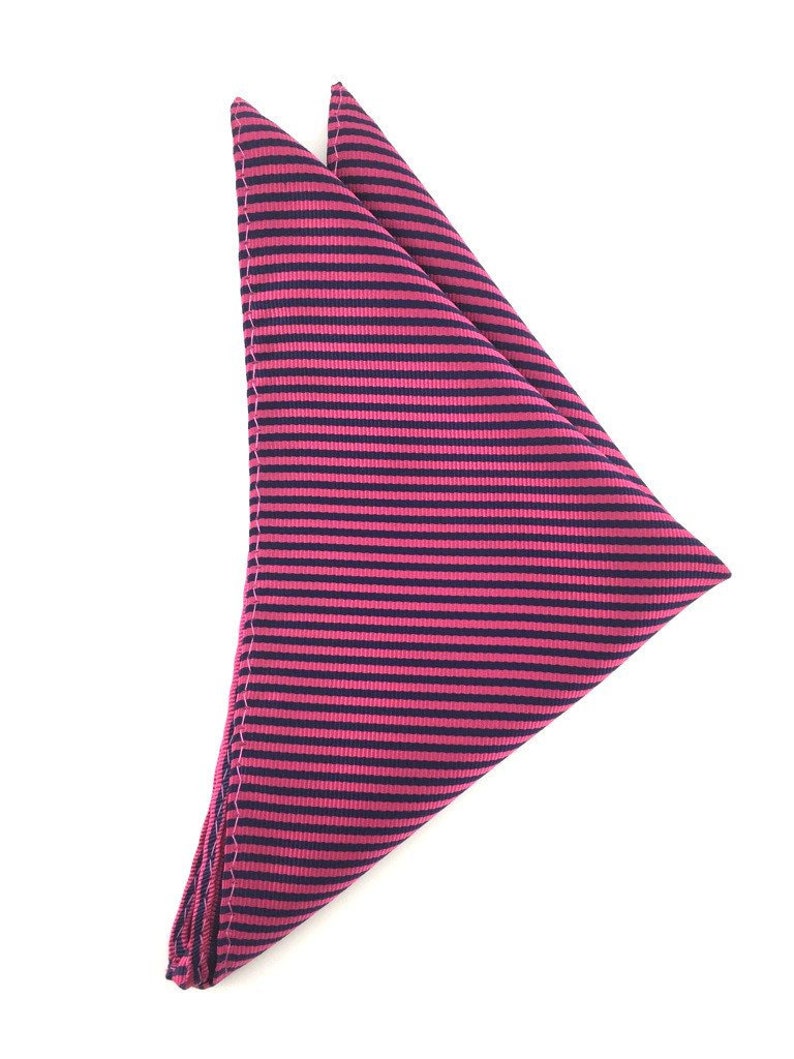 Men/'s Pocket Square Magenta with Dark Blue Stripes Handkerchief Groomsmen Blue Striped Hanky. Magenta Striped Wedding Hankies for Men