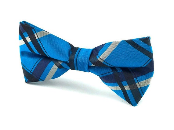 Two Tone Checker Men/'s Pre-tied Bowtie or with Pocket Square Hanky Blue Black