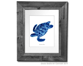 Blue Nursery Art Decor Sea Turtle Art Print no.2 Beach Wall Art Decor, Nautical Art Decor, Blue Hawksbill Sea Turtle 8x10 Art Print Gnosis