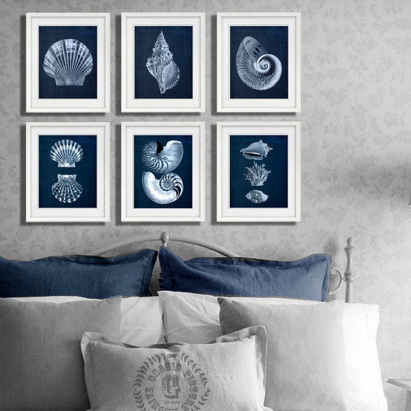 Navy Blue Coastal Wall Art Etsy