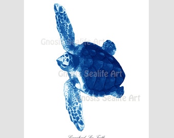 Sea Turtle Art Print no.4, Boys Bedroom Art, Beach House Wall Art Decor Nautical Art Decor, Blue Loggerhead Sea Turtle 8x10 Art Print Gnosis