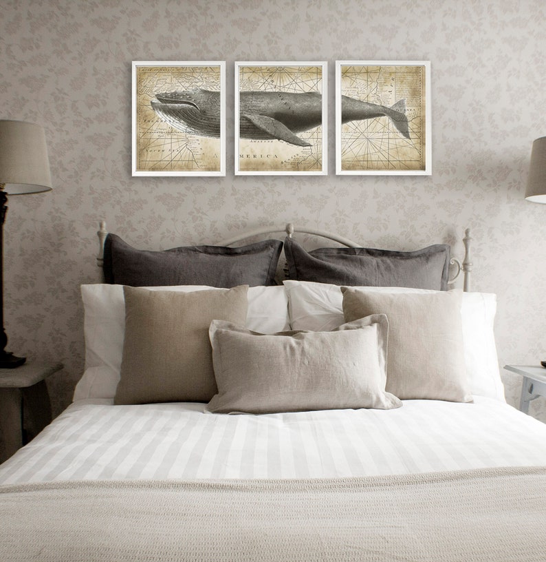 Humpback Whale Decor 3 Piece Wall Art With Vintage Nautical - Etsy