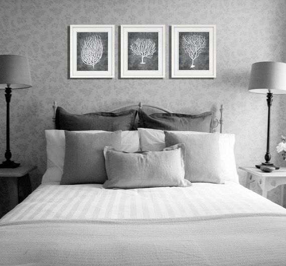 Spa Decor Beach Themed A Set Of 3 Unframed Gray And White Sea Coral Sea Fan Art Prints