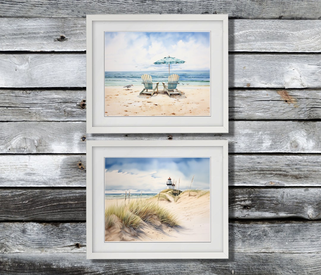 Seascape Lighthouse Beach Decor Set of 2 Unframed Landscape Art Prints ...