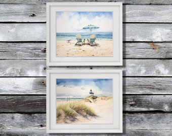 Seascape Lighthouse Beach Decor ensemble de 2 impressions d’art paysager non encadrées Décor de grand-mère côtière Cadeau de pendaison de crémaillère