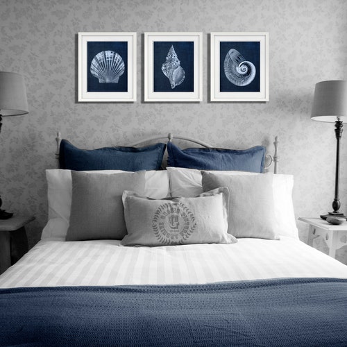 Dark Navy Beach Wall Art Set of 4 Unframed Art Prints Etsy