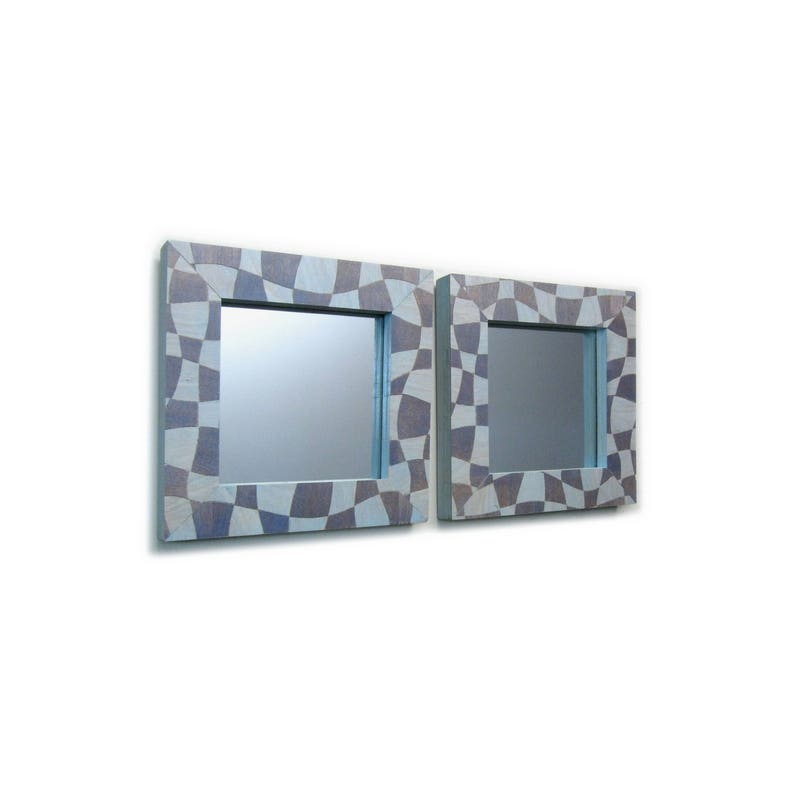 Two Small Mirrors Mirror Set Accent Decorative Framed Frame Pale Blue Purple