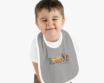Livre d'histoires pour enfants « SQUAD Mix, Mix, Stir » Bavoir en jersey pour bébé sur le thème d'Oliver le hibou avec bordure contrastante