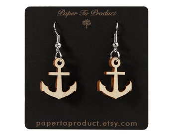 Wood Earrings Laser Cut Anchor