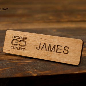 Etiqueta de nombre, placa de nombre, logotipo de trabajo de empleado, madera personalizada, Metal grabado, Pin magnético, respaldo, eventos comerciales, fiestas, trabajo