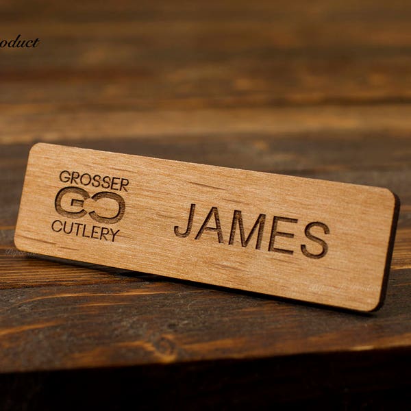 Name Tag Name Plate Employee Work Logo Custom Wood Metal Engraved Magnetic Pin Backing Business Events Parties Job