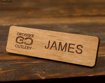 Name Tag Name Plate Employee Work Logo Custom Wood Metal Engraved Magnetic Pin Backing Business Events Parties Job