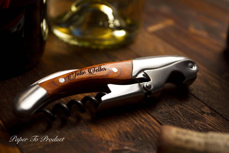 Wine Key Drink Opener Corkscrew Double Hinged Engraved 2 Stage Etsy