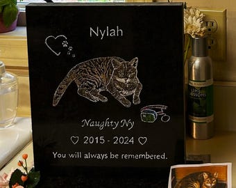 Weatherproof - Largest COLOR Pet Memorial/Dog/Horse Marker, ~ Rough or Straight Cut Granite Hand Engraved w/Granite BASE* 11-12&quot; x 9-10&quot; x 1