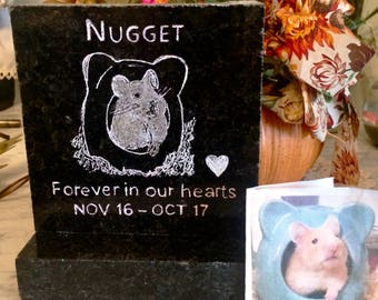 Gift Idea Personalized Pet Memorial / Hamster Grave Marker, with Granite BASE*, DESIGN Your Own,  Headstone , 3-1/2&quot; x 4&quot;x1&quot;*