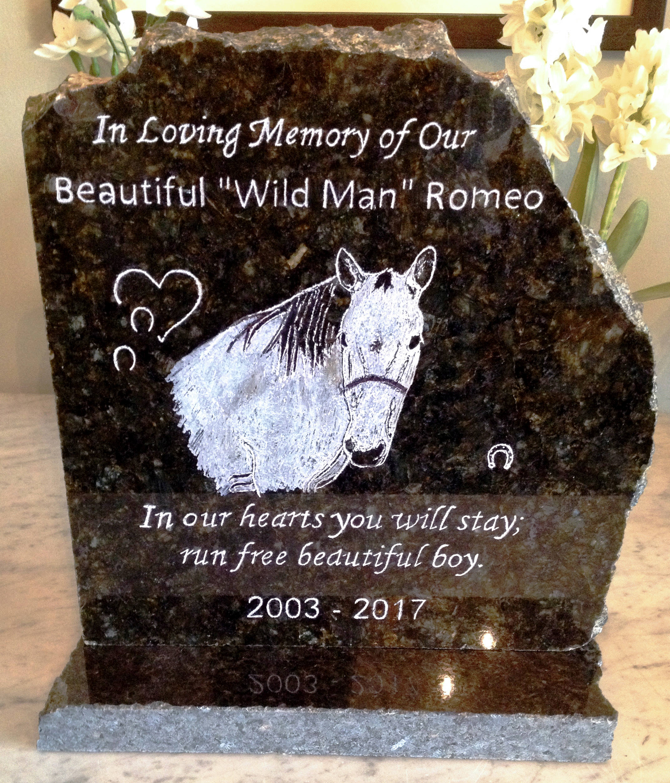 Personalized Horse Memorial 6x12 Bentley Granite Stone Pet Grave Marker