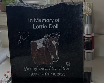 Largest COLOR Memorial Stone, Horse Cat Dog Bird Rough Cut Stone ~ Help Design Your Hand Engraved stone+Granite BASE* 11-12&quot; x 9-10&quot; x 1&quot;*