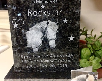 COLOR Memorial Stone, Horse Cat Dog Bird Rough Cut Stone ~ Help Design Your Hand Engraved stone+Granite BASE* 11-12&quot; x 9-10&quot; x 1&quot;*