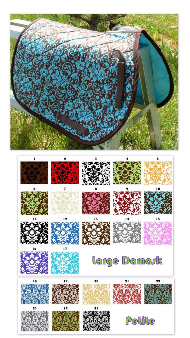 CUSTOM ORDER Damask Print Saddle Pad Many Colors image 1