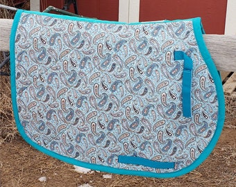 Ready to Ship - Blue Paisley Saddle Pad Horse Size