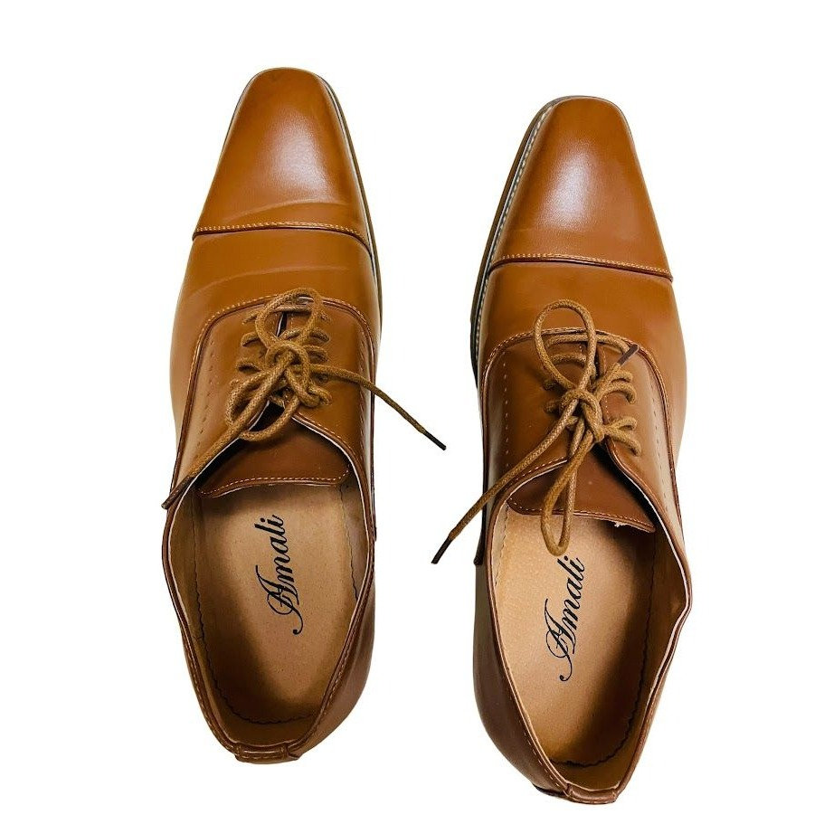 Davanzati Leather Almond Toe Lace-Up Calf Oxford Dress Shoes Brown Mens US 10 Amali Mens Oxford Dress Shoes Brown Cap Toe and Lace-up Size  main image 4