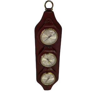 Vintage Veranderlich Regen Schon Barometer Hygrometer Wall Clock Brown 17.5&quot;L