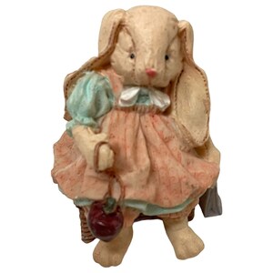 Rabbit Bunny Sitting On Box With Apple Figurine 2 /12" x 3"