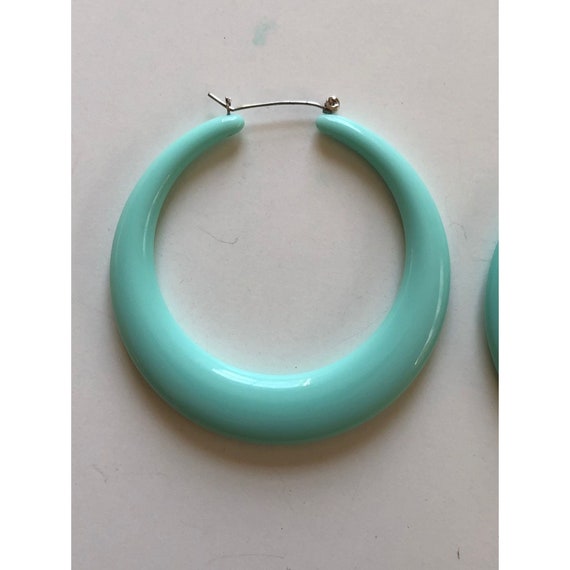 Pierced Hoop Earrings Turquoise Color Light Blue … - image 4