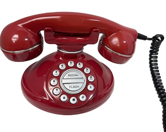 Pu Yan Retro Table Top Phone 3200 Red Vintage Style Push Button Corded Landline