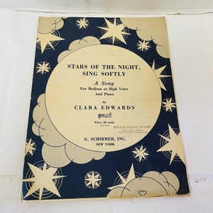 Vintage Clara Edwards Sheet Music Piano Stars of the Night Sing Softly