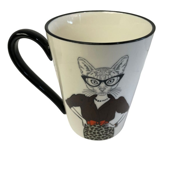Signature Coffee Tea Mug Cup Cat Lady  4 3/4 Eye Glasses Shirt Skirt  4 1/2 "