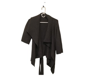 INC International Concept Sz M Black Women's Open Blouse Top 3/4 Sleeve Back Tie