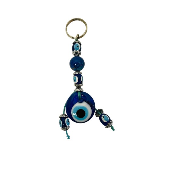 Handmade Unisex Turkish Evil Eye Keychain Blue Si… - image 1