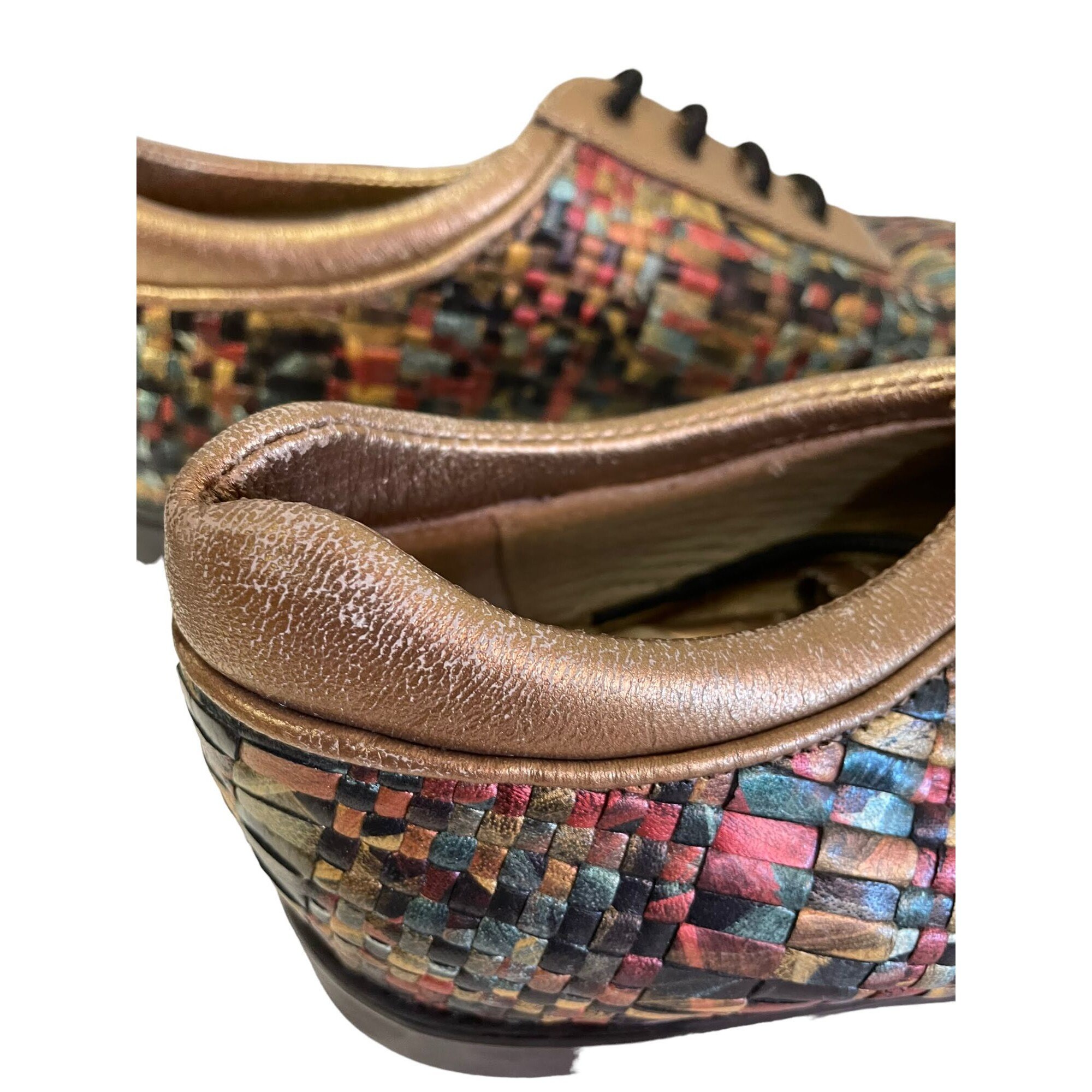 Aerogreen Summer Woven Leather Golf/Walking Oxfords Brown Cream Aerogreen Woven Leather Women main image 3