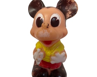 Vintage Mickey Mouse Rubber Toy Figure 5 1/2" Italy Collectible Read